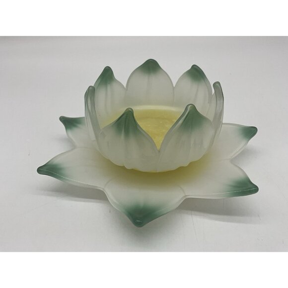 Westmoreland Vintage Lotus Bowl & Underplate White Frosted Glass with Green Tips - Picture 6 of 14